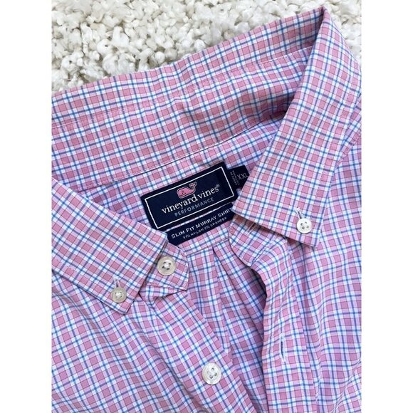 Vineyard Vines Performance Slim Fit Murray Shirt Pink Plaid Button-Down XL - Picture 2 of 6